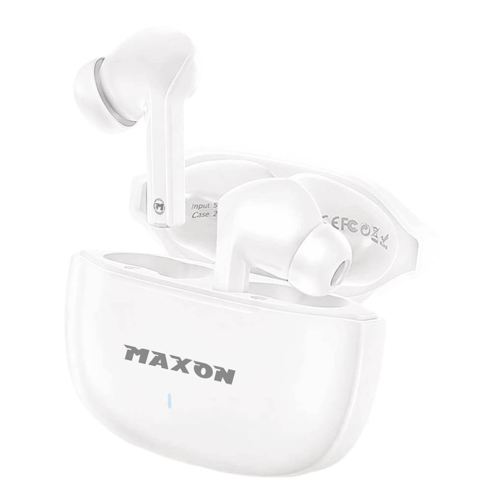 M331 Theater | Maxon Air Wireless TWS Earbuds | Pearl White Stem Design | Bluetooth 5.3 | ENC Mic | 30H Playtime | Deep Bass | Lightweight Comfort | Type-C